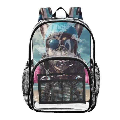 ALAZA Bulldog Rides Dog Clear Backpack PVC Transparent Bookbag Heavy Duty for Student Boy Girl Kids Adult School Travel Work