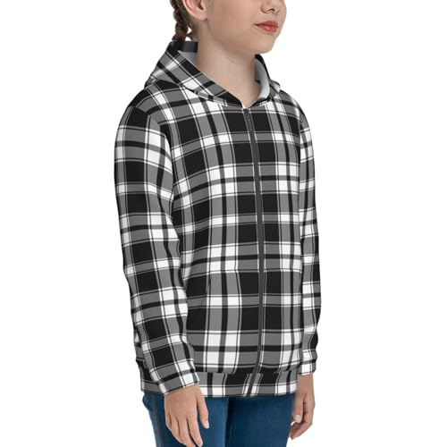 Royal Plaid Pattern Kids Pullover Hoodies Boys Zip Up Sweatshirts Girls Athletic Clothes with Pocket4
