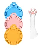 DORUI Pet Food Can Spoon & 3 Pcs Can Cover Lids | Cute Paw Shape Opener Spatula Cat Wet Food Spoon | Universa BPA Free Silicone Can Lids & Spoon for Dog Cat Cans(multicolor)