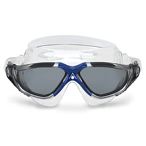 Aqua Sphere Vista Adult Unisex Swim Goggles - Onetouch Custom Fit, Wide Peripheral Vision - Durable Mask For Active Open Water Swimmers - Smoke Lens, Transparent/Dark Grey Frame #TOP16