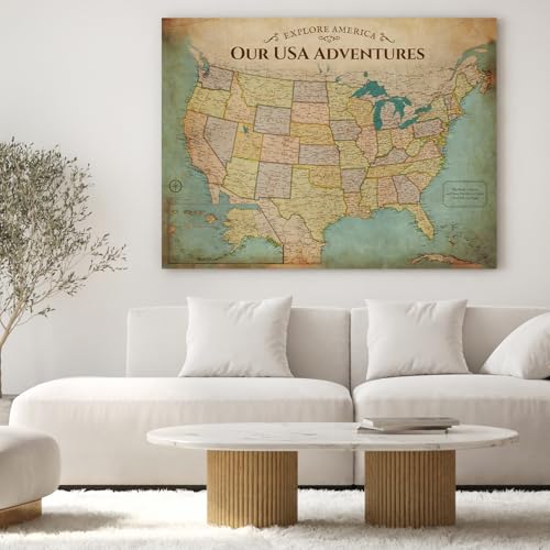Image of DECORARTS - Oversized Antique Vintage USA Map Canvas Wall Art, Extra Large Old United States Maps for Wall, Gallery Statement, Hand-Stretched Giclee Print, Handcrafted in USA, 40x30''