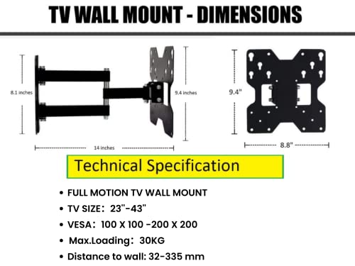 Image of PROSAC Premium Heavy Duty Full Motion Wall Mount 23-43 inch LED LCD HD Plasma TV Stand (Minimum 100x100 mm & Maximum 200x200) (Not Suitable for Mi /Redmi LED /LCD TV)