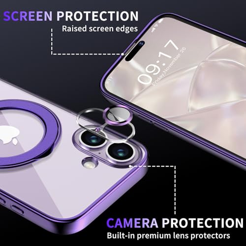 Image of Magnetic for iPhone 17 Case with Invisible Stand[Compatible with MagSafe][Full Camera Lens Protector][Military Drop Protection] Shockproof Not Yellowing Clear Slim Soft for Women Men