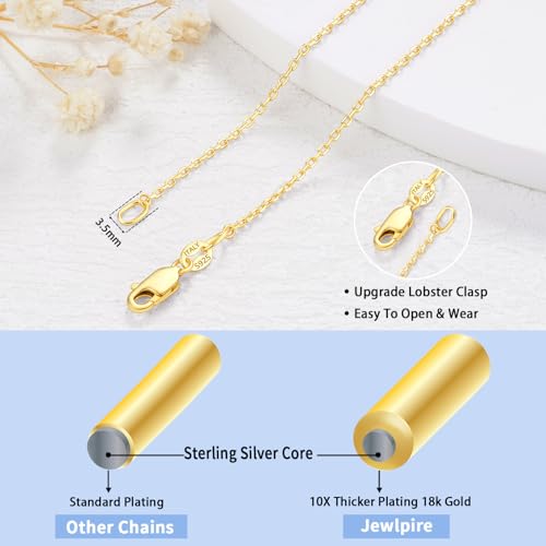 Jewlpire Solid 18k Gold Over 925 Sterling Silver Chain Necklace for Women, 1.2mm Cable Chain Necklace Thin & Dainty & Sturdy Women's Chain Necklaces 14/16/17/18/20/22/24 Inch4