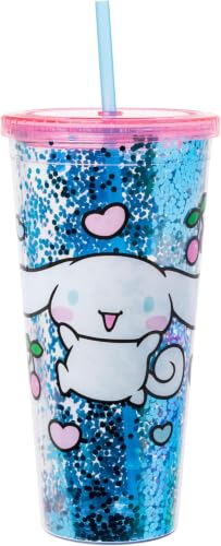 Image of Silver Buffalo Sanrio Hello Kitty Friends Cinnamoroll Hearts Cherries Plastic Confetti Cold Cup with Lid and Straw, 32 Ounces (Pack of 12)