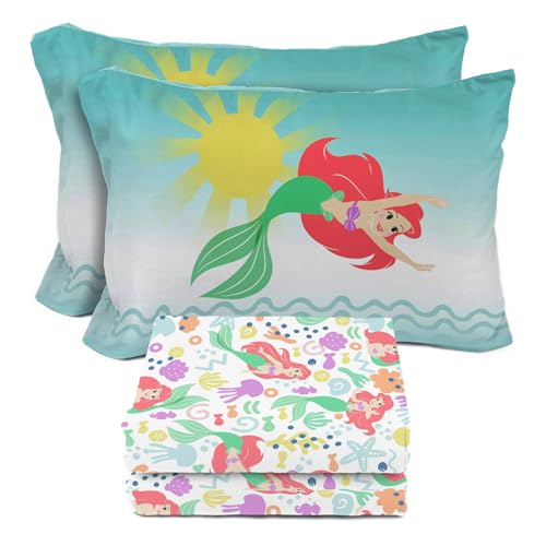 Image of Sunny Side Up Disney The Little Mermaid Full Sheet Set - 4 Piece Kids Bedding Set Includes Pillow Cover - Super Soft Ariel Microfiber Sheets
