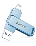 BLANBOK+ Apple MFi-zertifizierter USB Stick für Handy,3-in-1-Flash-Laufwerk für iPhone, iPad, Android & PC, Tragbarer Highspeed USB 3.0 Speicher,Fotos & Daten‑Backup Speicherstick (Blau, 256, GB)