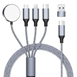 Multi Ladekabel 4 in 1 für apple watch Ladegerät, 1.2M Universal Nylon Kabel, SchnellLadekabel Mit USB-A und USB-C Mehrfach für iPhone 16/15/14/13/12/11/iPad/Airpods/iWatch Serien