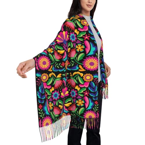 JUHIOPOI Mexican Flowers Shawls and Wraps for Women Blanket Tassel Scarf for Evening Dresses Chic Cape Soft Large Warm Head Wrap Gifts For Spring Winter Fall