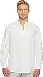 Perry Ellis Men's Long-Sleeve Solid Linen Cotton Popover Shirt, bright white, Small