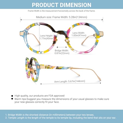 Image of VOOGLAM Round Blue Light Glasses for Women Anti Eyestrain Dry Eyes UV Computer Phone TV Eyewear Dylan