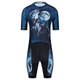 Weimostar Men's Triathlon Suit Cycling Jersey Set MTB Short Sleeve Shorts Gel Pad Sport Suit Moon Wolf Size XL