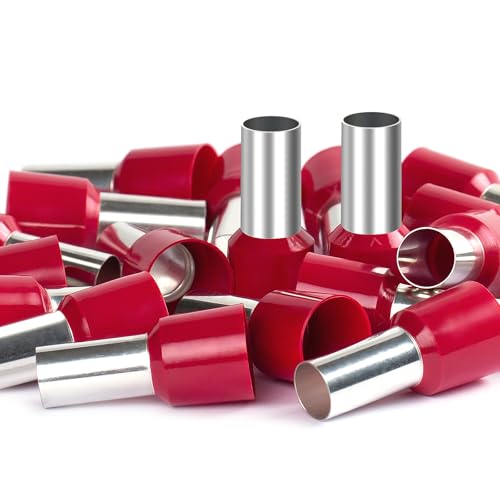 AIRIC UL Listed Wire Ferrule Connectors 2 Gauge - DIN Standard - Crimp Copper Ferrules Terminals Wiring Electrical Connector Nylon Insulated Pin Cord End Terminal 2 AWG, Red, 20 Pcs