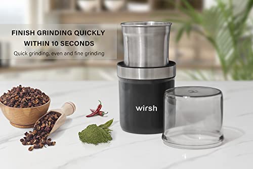 Herb Grinder-Wirsh Electric Spice Grinder With 5.3Oz. Stainless Steel Removable Bowl,Coffee Grinder With 200W Motor For Herbs,Spices,Coffee Beans,Nuts,Grains, One Press Operation With Pollen Catcher #TOP5