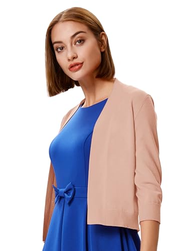 Image of GRACE KARIN Women Cardigan Sweaters Lightweight Knit Cropped Cardigans Trendy 3 /4 Sleeve Shrug Bolero S-3XL