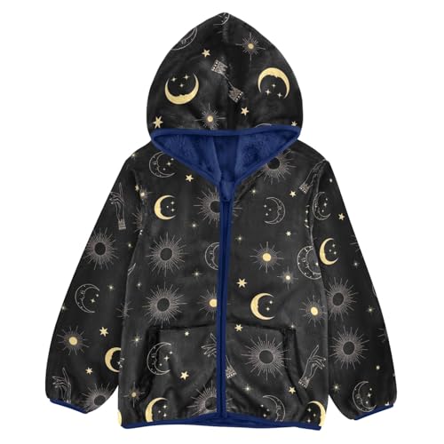 CHIFIGNO Golden Celestial Motifs Boy Zip up Hoodie Lightweight Warm Fleece Jacket 3T