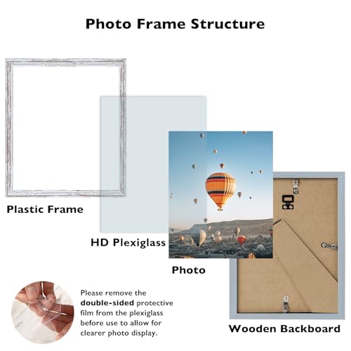 Image of JCJMY 10x12 Picture Frame Rustic White for Wall Hanging, Wall Mounting Horizontally or Vertically, 10 x 12 Wall Gallery Poster Photo Frame with Shatter Resistant Plexiglass, Rustic White