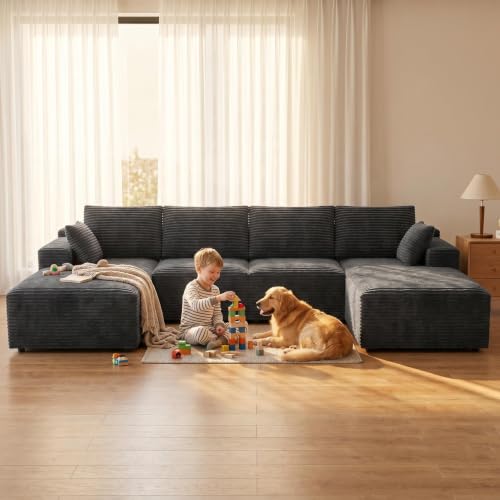 Image of Modular Cloud Sectional Sofa, Oversized Corduroy Boneless Couch | Luxury Comfort, Deep Seat, Couches for Living Room and Apartment, No Assembly Required