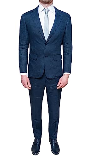 100% sartoriale made in Italy Evoga Abito Completo Uomo in Lino Sartoriale Blu Scuro Vestito Elegante Cerimonia (50, Blu Scuro)
