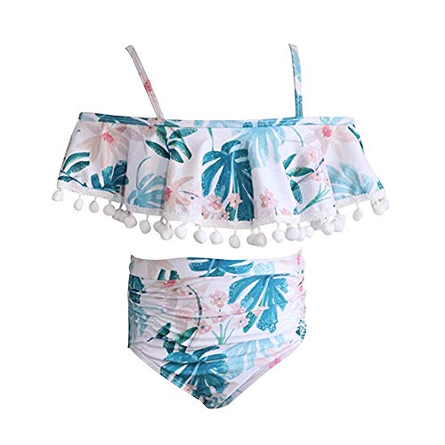 Yudesun Mujer Niña Ropa de Baño Bikinis Conjuntos - Vintage Floral Impreso Padre-Hijo Familia A Juego Traje de baño Cintura Alta Volantes Azul 6-8 años de Edad