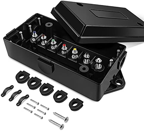 Nilight 7 Way Trailer Junction Box Weatherproof Color-Coded Studs | 7 Pole Waterproof Sealed Rubber Gasket for Rewiring Tidy Wiring Projects Camper RV Caravans Boat Cable
