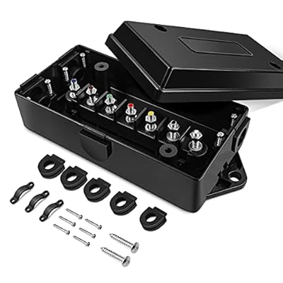 Nilight - 50048R 7 Way Electrical Trailer Junction Box 7 Gang Trailer Wire Connector Junction Box Weatherproof for Rewiring Camper RV Caravans Boat 7 Pole Cable Connection Box,