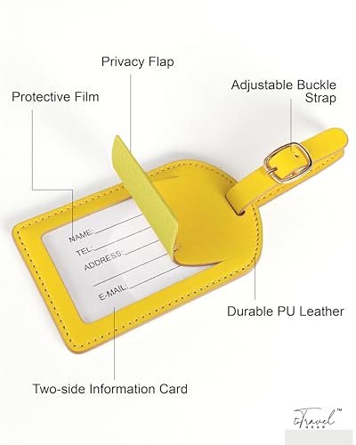 Luggage Tags for Suitcases,2 Pack PU Leather Privacy Protection Bag Tags Travel Accessories Essentials,Lemon Yellow4