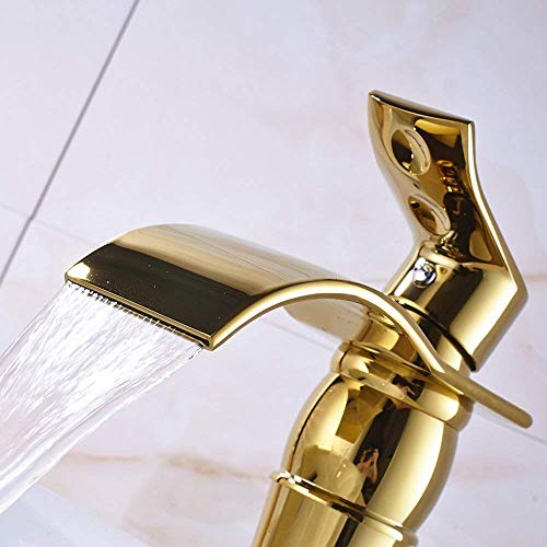 Ggstudy Single Handle One Hole Bathroom Vessel Sink Faucet Matching Pop Up Drain Without Overflow Gold Finish #TOP5