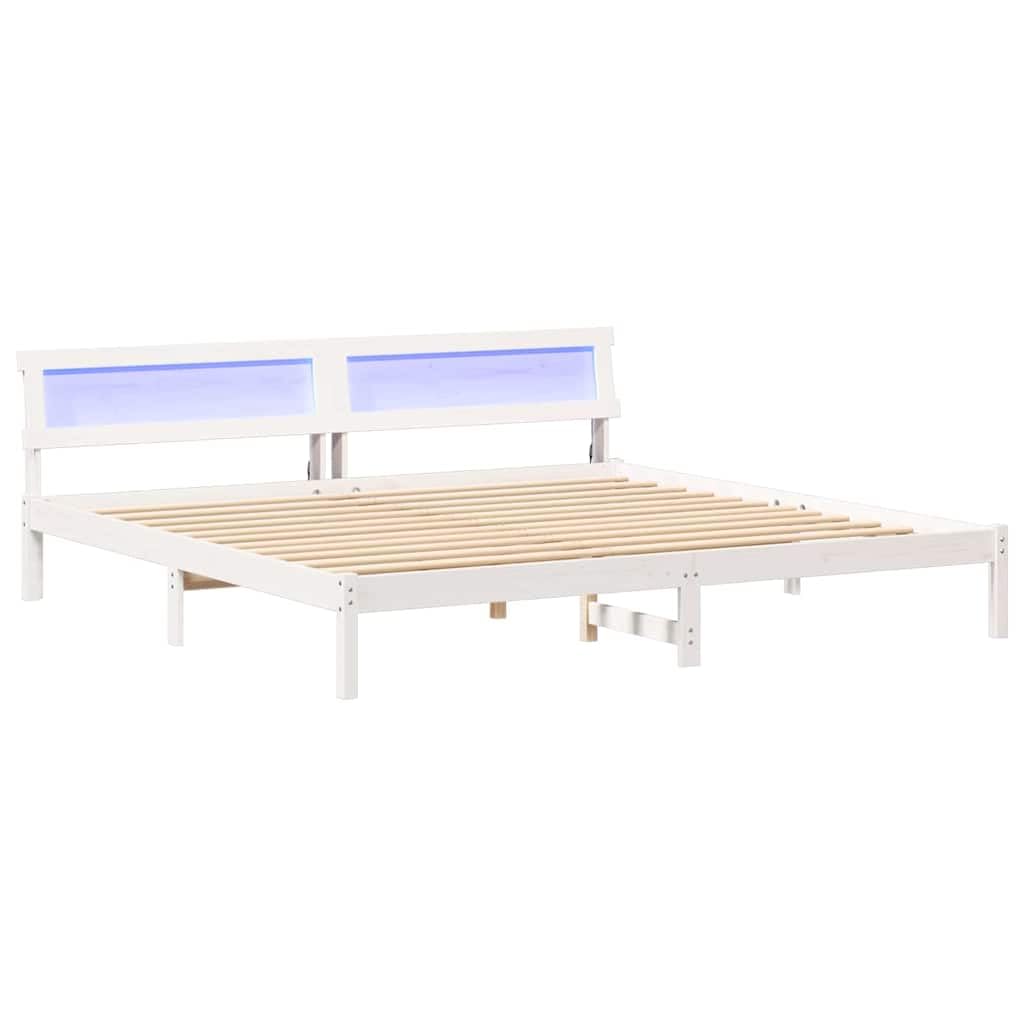 Bettgestell mit Kopfteil Weiß 200 x 200 cm Massives Kiefernholz modernes Design langlebig stabile Grundlage mit Lattenrost für bequemes Schlafen im Schlafzimmer