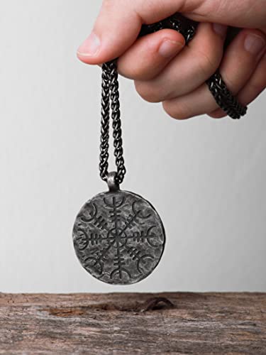 HAQUIL Viking Vegvisir Necklace, Helm of Awe Amulet Pendant, Wheat Chain, Viking Jewelry Gift for Men and Women3