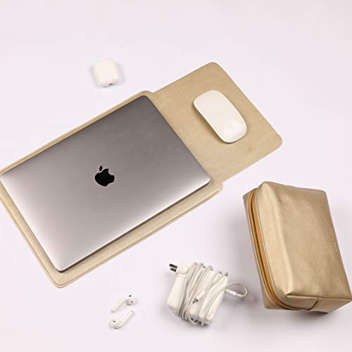 Image of Enthopia 15-15.4 Inch Slim Laptop Sleeve for 15 Inch MacBooks /Other 15 Inch Slim Laptops Protective Cover with Organiser Pouch for Mouse,Charger,Hard Disk,Pen Drive,etc - Vegan Leather (Gold)