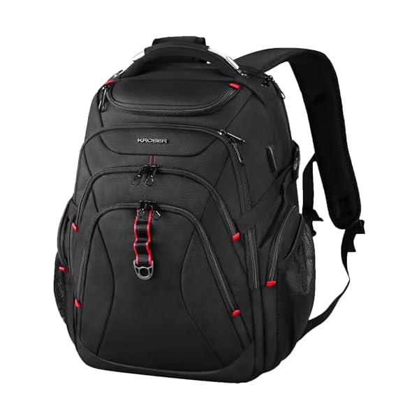 KROSER Travel Laptop Backpack 17.3 Inch XL Computer Backpack with Hard Shell Saferoom RFID Pockets Water-Repellent Business College Daypack Stylish Bag for Men/Women-Black