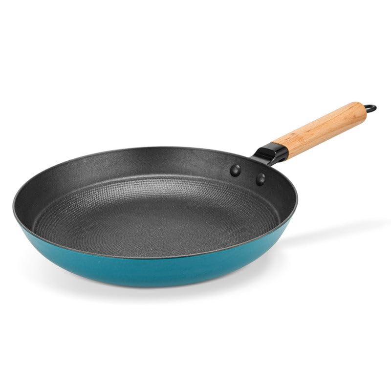 Fissman Wok Pan 28cm with Wooden Handle, Enamelled Cast Iron Non Stick Coating Wok Pan 5.5cm Deep Seagreen Series, Lightweight Wok Pan | Induction Cookware | Deep Stir Frying Pan