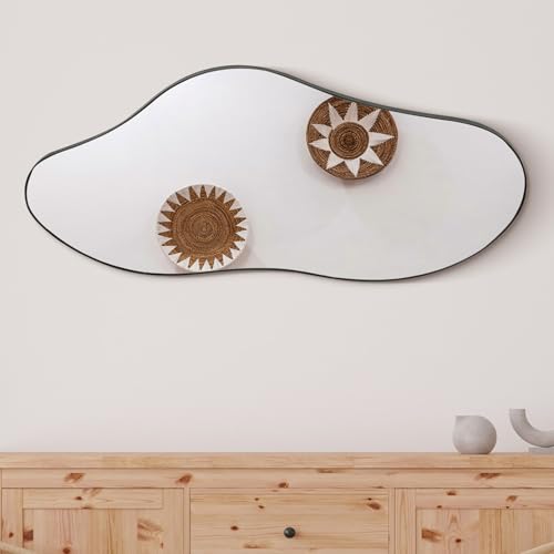 Specchio da bagno a parete, specchio irregolare con cornice in metallo nero per il soggiorno, 98 x 45 Specchi da appendere alle pareti Specchio per vestirsi per il corridoio della camera da letto