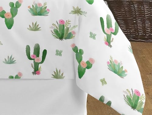 Image of Sweet Jojo Designs Pink and Green Boho Watercolor Cactus Floral Girl Full /Queen Kid Childrens Bedding Comforter Set - 3 Pieces