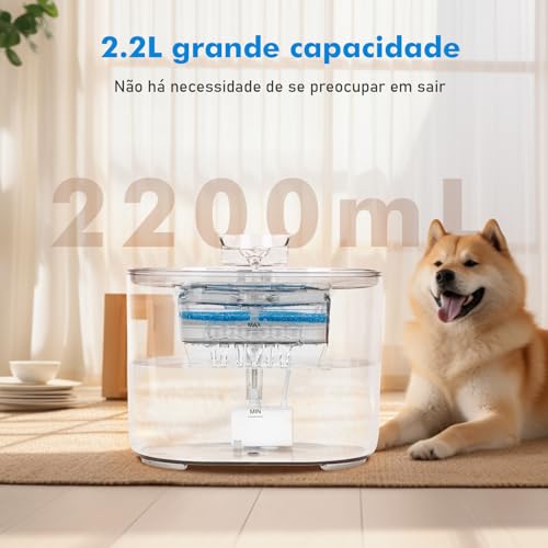 2.2L Bebedouros para gatos, Bebedouro para cães, Fonte gatos Bebedouro, Bebedouro Tipo Fonte com Fil