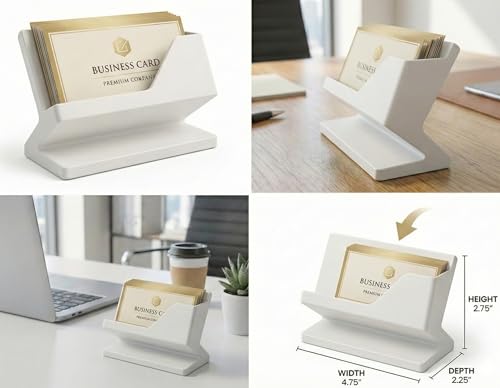 Image of Premium Business Card Holder for Desk | Visiting Card Stand Organizer | Modern Office Desk Card Display | Professional Card Holder for Office, Home & Reception (Daisy White) (Daisy White)