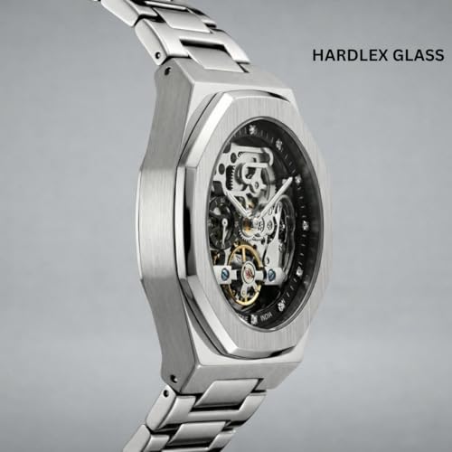 Image of Automatic Watch for Men | Skeleton Dial, Tourbillon Style Mechanical Movement | 48H Power Reserve | Stainless Steel Case & Bracelet | Hardlex Crystal | Luminous Hands | 3ATM Water Resistant | Butterfly Clasp