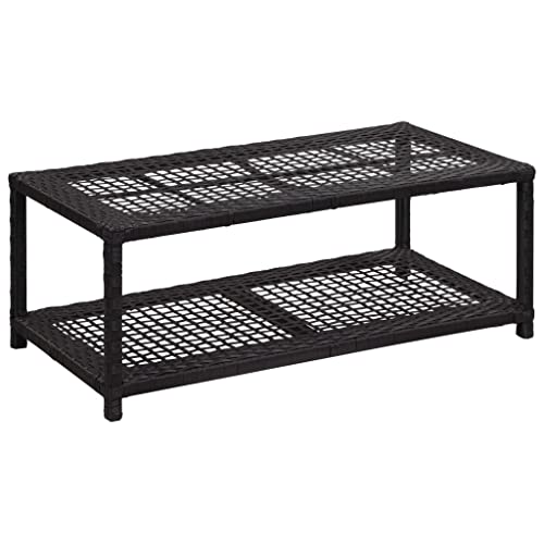 Zapatero de polirratán negro Mangloder de 80x40x30 cm con estante apilable para pasillo 2