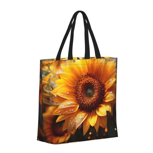 Sunflower beauty print Tote Bag for Women Reusable Shopping Bag Large Beach Bag Travel Vacation Work2