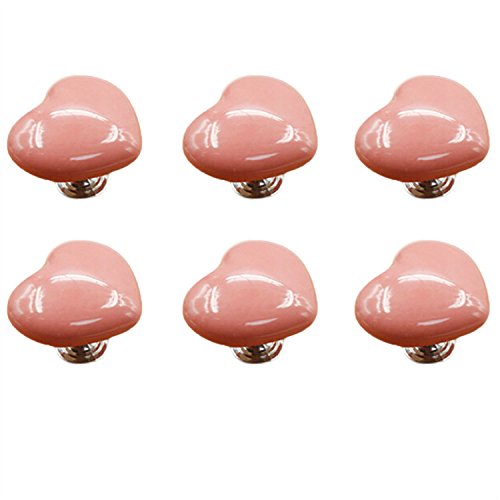 Knob Handle,6PCS 50mm Red Cute Heart Shape Ceramic Knobs, Candy Color Baby Kid's Children's Furniture Handles Pulls for Door Cabinet Drawer Cupboard Dresser Bin Chest Bookcase etc with Screws (Color