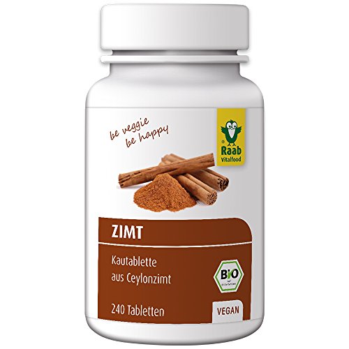 Raab Vitalfood Biologische kaneeltabletten, 240 kauwtabletten à 250 mg, hoge dosis, premium Ceylon-kaneel, veganistisch, glutenvrij, per stuk verpakt (1 x 60 g) - Bio