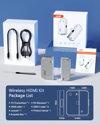 2026 Upgraded Type-C Wireless HDMI Transmitter & Receiver 4K, 5G+2.4G HDMI Wireless Extender 165FT/50M, Plug & Play Video Audio Cast from Phone/Tablet/Laptop/PC to HDTV/Monitor/Projector/TV Box