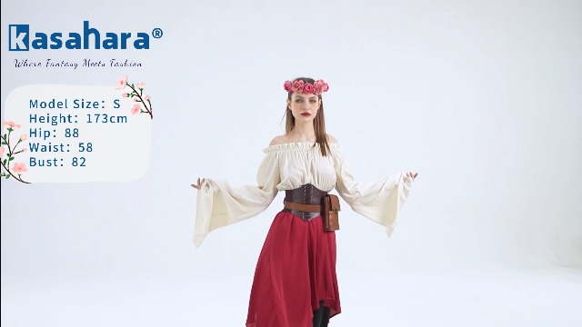 Middeleeuwse kleding voor dames, set van 5 stuks, retro off-shoulder blouse, jurk, renaissance-kostuum, Victoriaanse kleding, maxi-jurk met korset