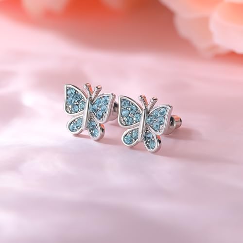 Image of Crystal Butterfly Earrings,Inlaid with Zirconia,Hypoallergenic Children's Diamond Silver Earrings,Birth Gift Birthday Valentine's Day Mother's Day Graduation Gift