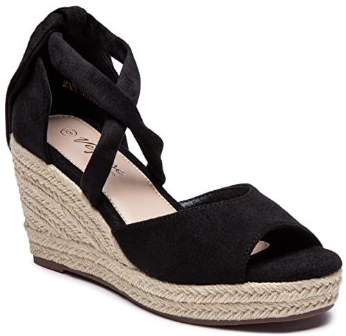 Vepose Women's 882 Rome Open Toe Espadrilles Platform Wedge Sandals,Black,Size 8M Us-Lace Up(Cjy882 Black 08) #TOP2