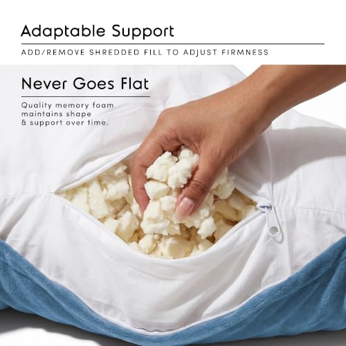 Image of Nestl Reading Pillow with Shredded Memory Foam, Designed for Sitting Up in Bed and Couch, Back and Arms Adjustable Support for Adult & Teens Backrest Pillows for Reading, Washable Cover, Blue Heaven