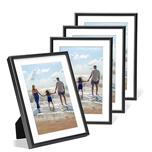 Fkvat 8X10 Picture Frame Set Of 4, Matted Black Simple Modern Thin Aluminum Metal Photo Frame Fits 5X7 And 6X8 With Mat Or 8X10 Without Mat Photo. Display For Tabletop Or Wall Collage. (Horizontal & Vertical). #TOP14