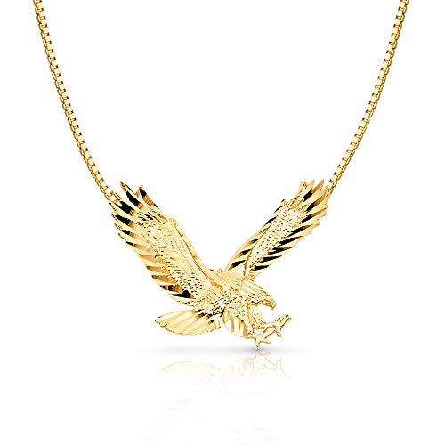 Ioka 14K Yellow Gold Eagle Charm Pendant with 1mm Box Chain