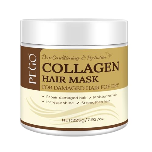 PEGO Collagen Hair Mask – Deep Conditioning, Hydrates, Repairs, Nourishes, Nourishes, Repairs & Strengthens, Hair Care for Dry Damaged Hair All Types – 225g/7.937oz